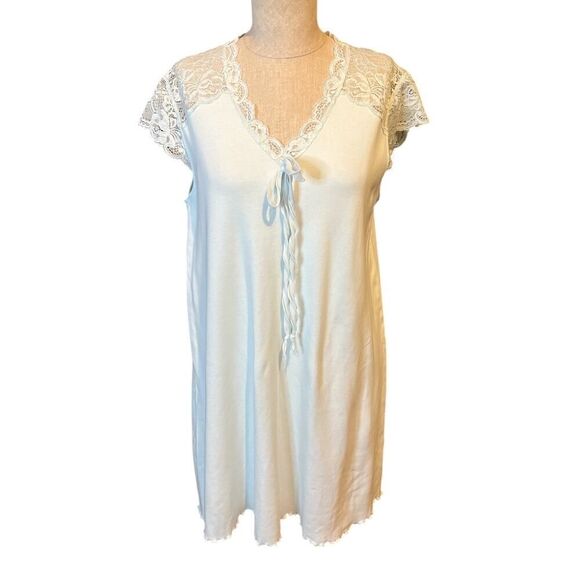 Verena Gown Small Baby Blue Cotton Lace Cottage Core Lounge Sleepwear USA - Picture 1 of 5